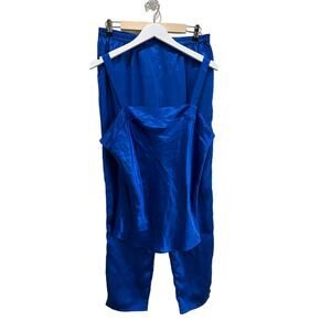 Victoria's Secret Gold Label Women's M/L Royal Blue Satin Pajamas Vintage Sleep